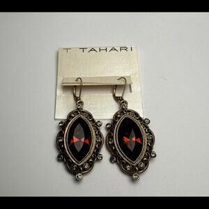 T Tahari Gold Tone Green & Amber Rhinestone Pierced Dangle Drop Earrings NWT $58